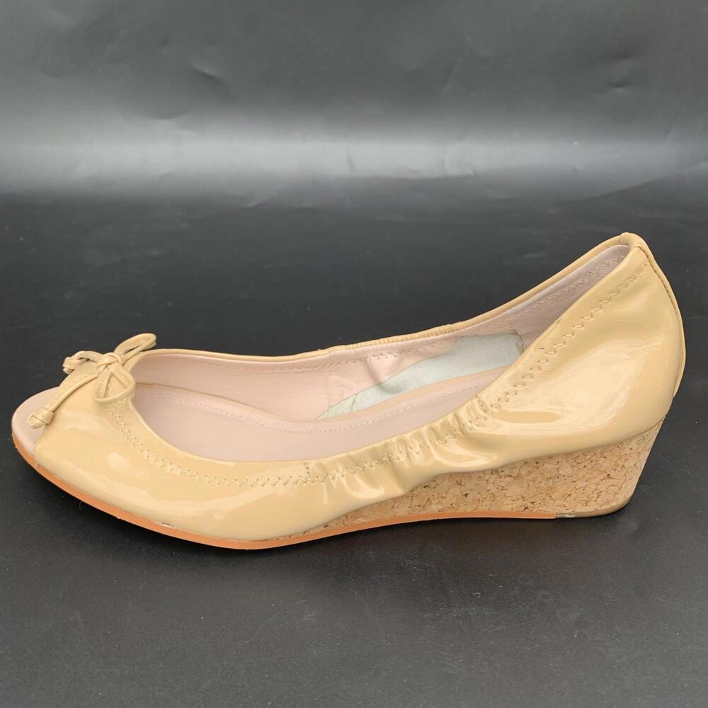 Vince Camuto Wedge Sandals Cork Heel Beige Leather Sz 9.5
